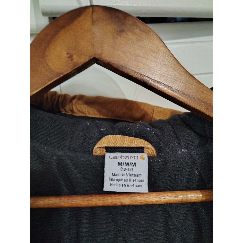 Carhartt Youth Medium 10-12 Brown Heavy Canvas Hooded Lined Coat Jacket - Picture 3 of 9